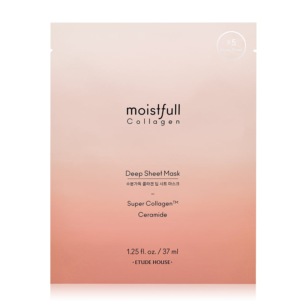 Etude Moistfull Collagen Deep Sheet Mask, a jelly-like facial mask from Etude, contains Super Collagen™. Contains small particles and oil extracted from the baobab tree. Helps provide moisture to the skin.