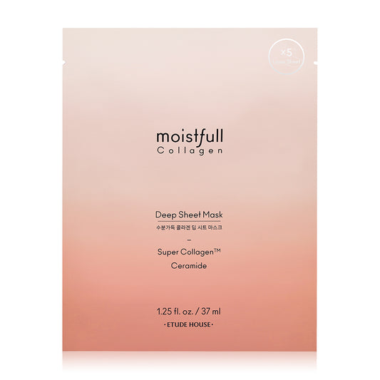 Etude Moistfull Collagen Deep Sheet Mask, a jelly-like facial mask from Etude, contains Super Collagen™. Contains small particles and oil extracted from the baobab tree. Helps provide moisture to the skin.