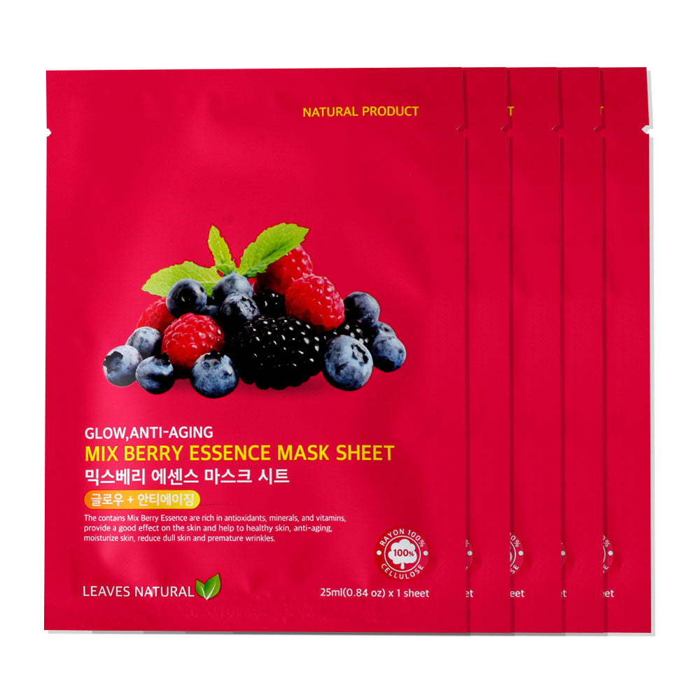 Leaves Natural Mix Berry Essence Mask Sheet [25ml (Pack of 5)