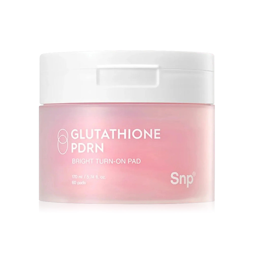 SNP Glutathione PDRN Bright Turn-On Pad 60 Pads: SNP concentrated toner pads help deeply nourish, reduce dark spots, and even out skin tone, revealing smooth, radiant skin.