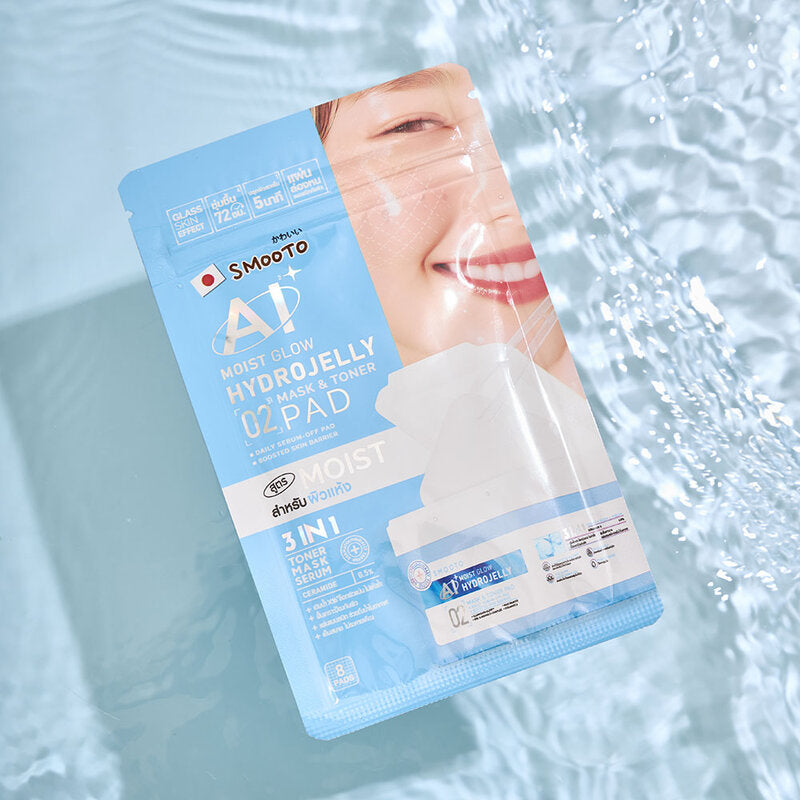Smooto Moist Glow Hydrojelly Mask & Toner Pad 8 Pads. Smooto toner pads in a sachet, travel size, moisturizing formula.