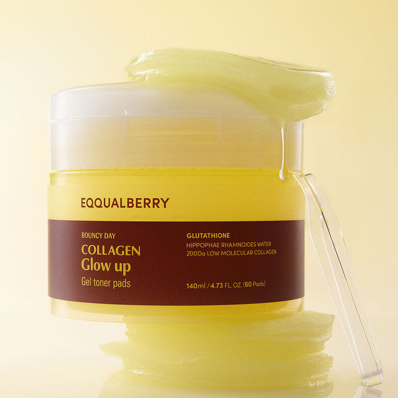 EQQUALBERRY Collagen Glow Up Gel Toner Pads (60 Pads) are gel toner pads that help reduce dullness and dark spots, revealing a beautiful, healthy-looking glow.