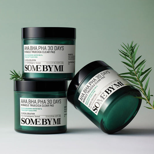 SOME BY MI AHA-BHA-PHA 30 Days Miracle Truecica Clear Pad (70 Pads) are facial cleansing pads from Some By Mi that gently exfoliate, control excess oil, and soothe the skin, leaving it clean and smooth.