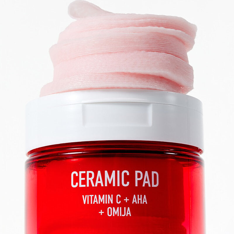 Parnell AHA Omija Ceramic Pads (60 Pads) are exfoliating toners that moisturize and smooth the skin.