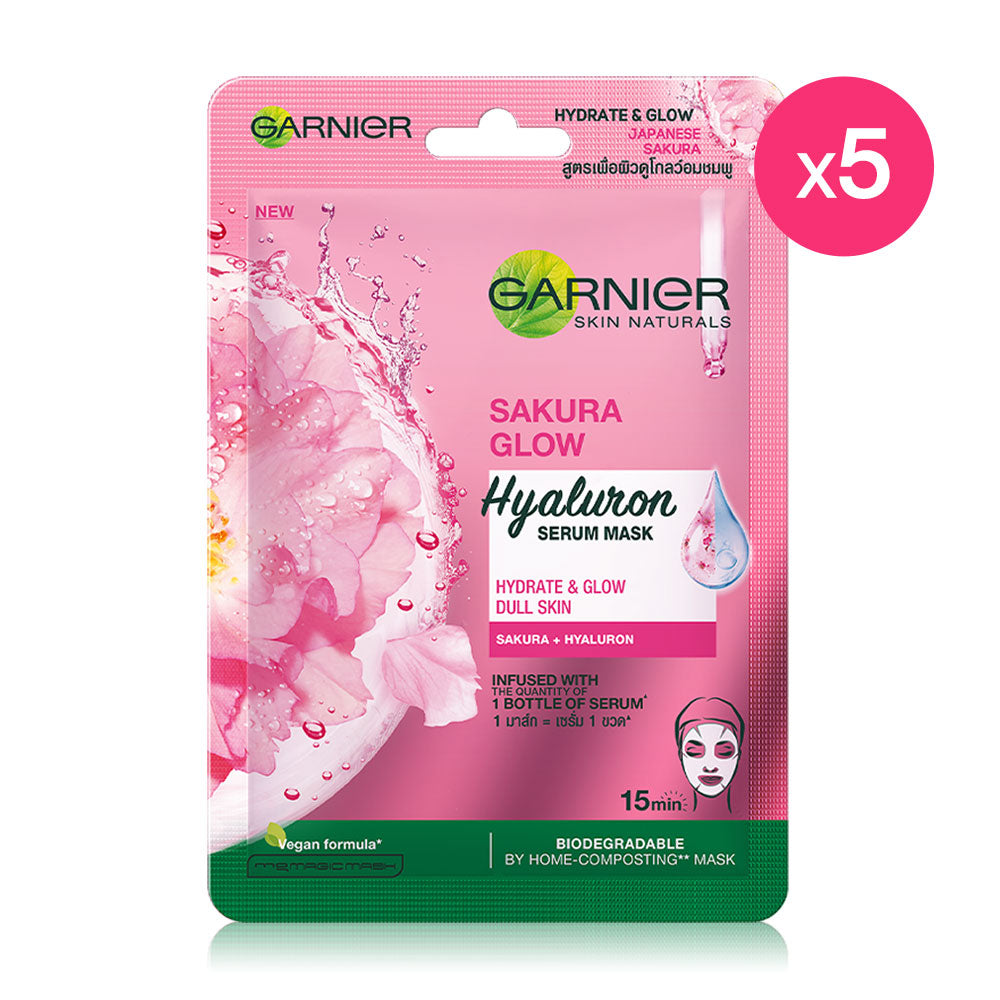 Garnier Skin Naturals Sakura Glow Hyaluron Serum Mask [28g (Pack of 5)
