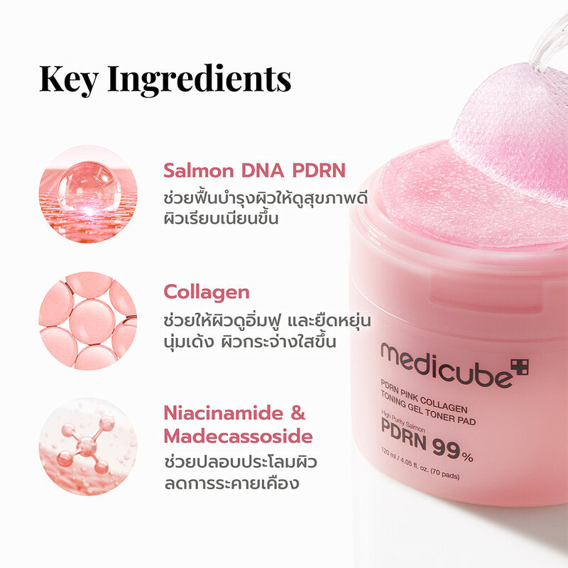 MEDICUBE PDRN Pink Collagen Toning Gel Toner Pad 120ml (Pack of 70)