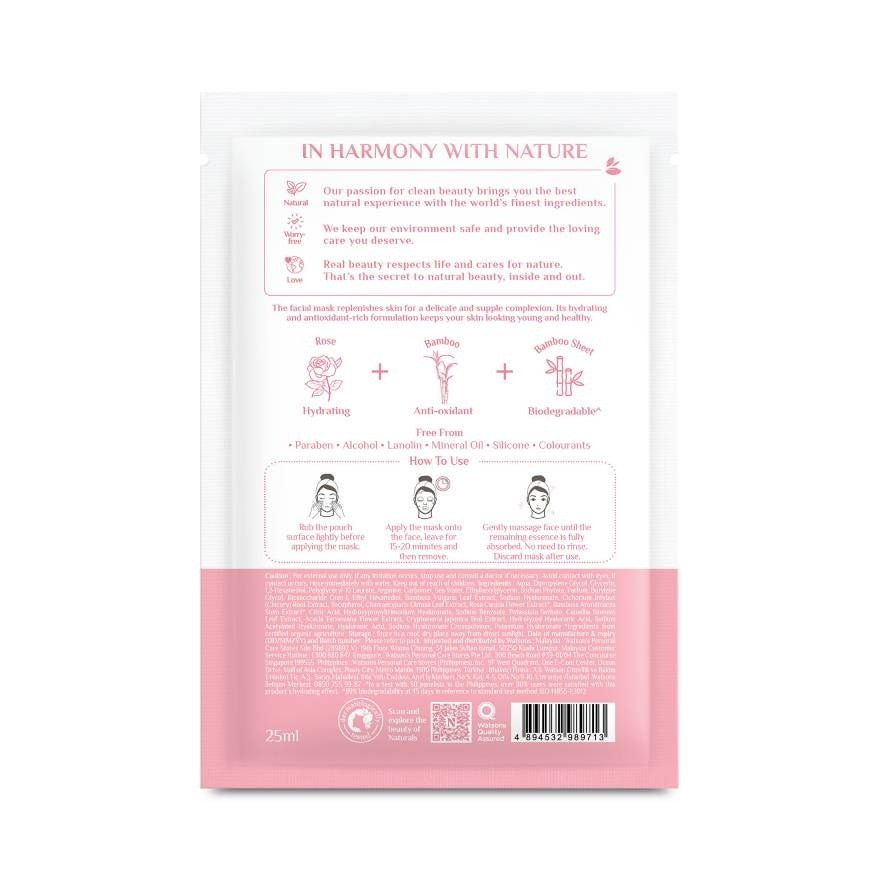 Naturals by Watsons True Natural Rose Bamboo Hydrating Facial Mask 1sheet.