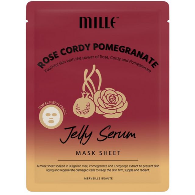 MILLE Rose Cordy Pomegranate Jelly Serum Mask Sheet