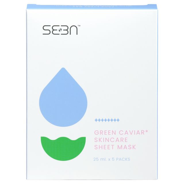 SEEN Green Caviar Facial Sheet Mask (5 Packs/Box) + Green Caviar Extract + 3D Hyaluronic Acid + Fig Unripe Fruit