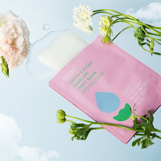 SEEN Green Caviar Facial Sheet Mask (5 Packs/Box) + Green Caviar Extract + 3D Hyaluronic Acid + Fig Unripe Fruit
